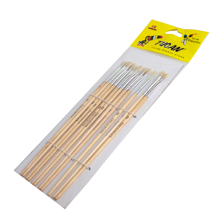 Pincel Cerda Blanca Plana # 2 Docena