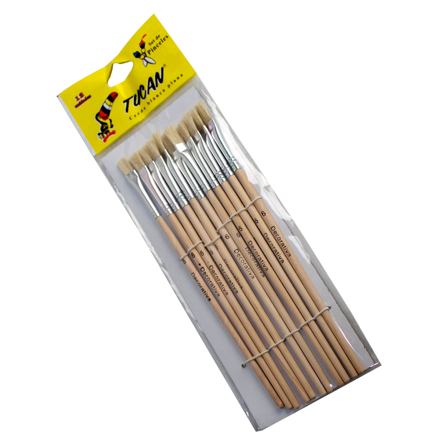 Pincel Cerda Blanca Plana # 6 Docena