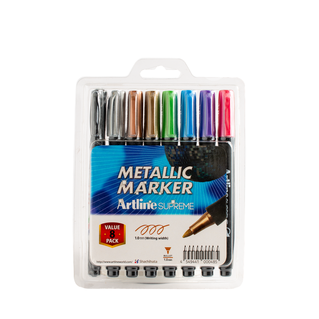 Estuche Marcador Permanente 8 Unidades Metalico Artline