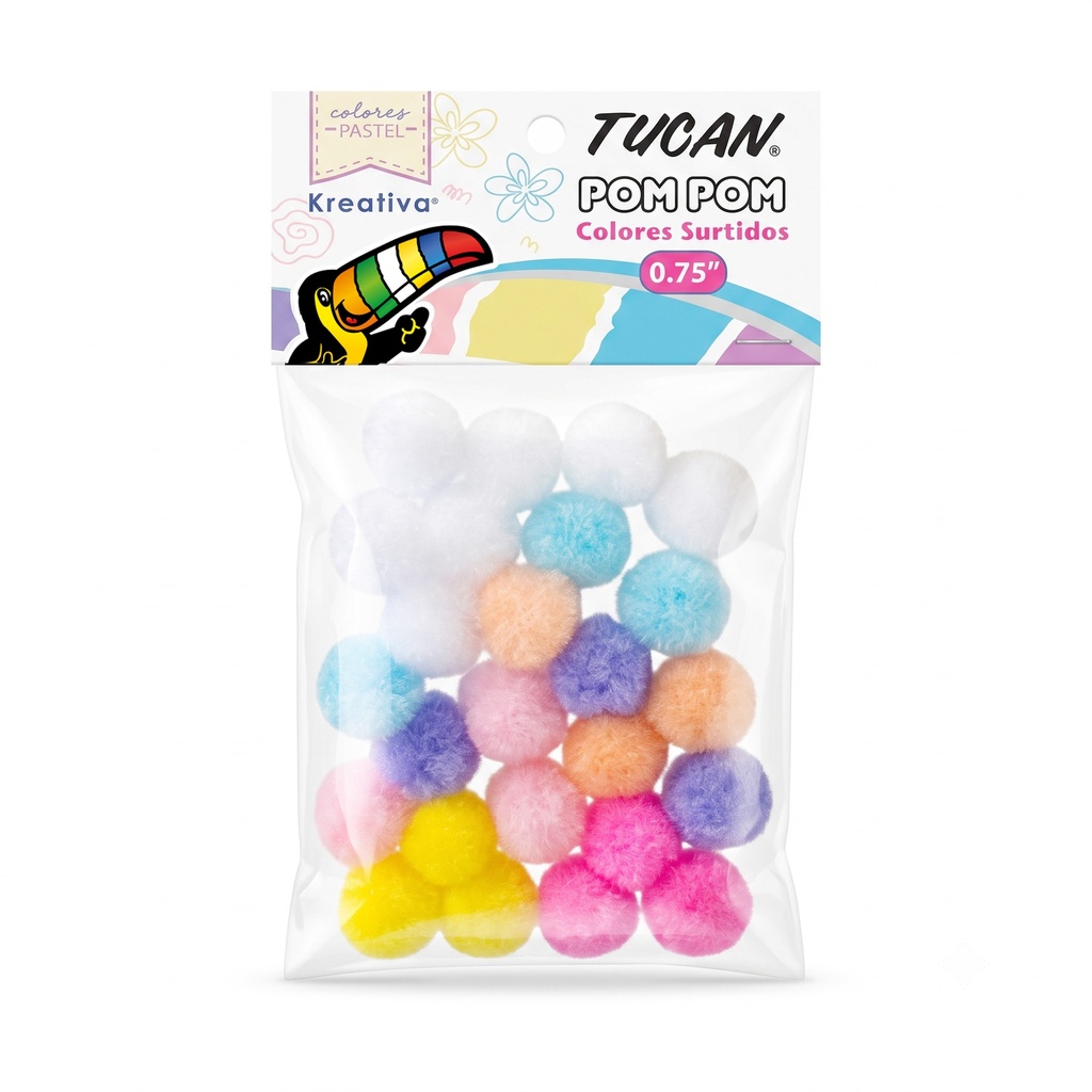 Pom Pom 0.75" x 25 Piezas Colores Surtidos Pastel