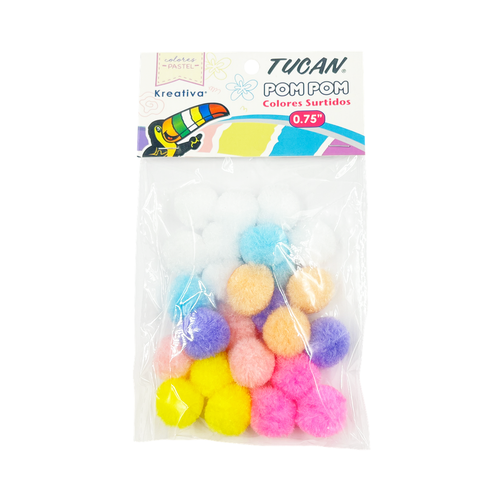 Pom Pom 0.75" x 25 Piezas Colores Surtidos Pastel