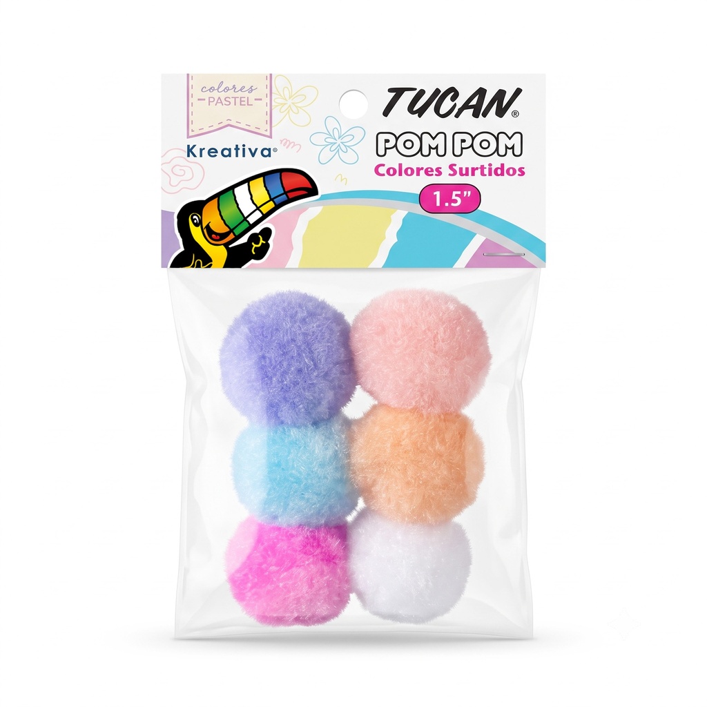 Pom Pom 1.5" x 6 Piezas Colores Surtidos Pastel